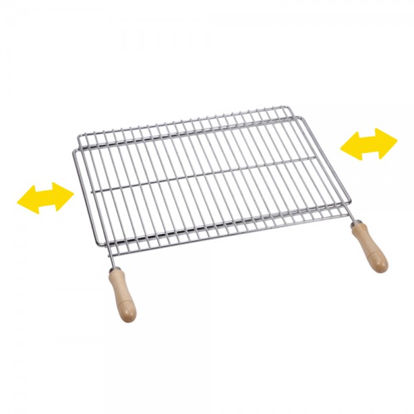 Parrilla extensible de acero zincado con mangos de madera para barbacoa 50 - 60 x 40 cm