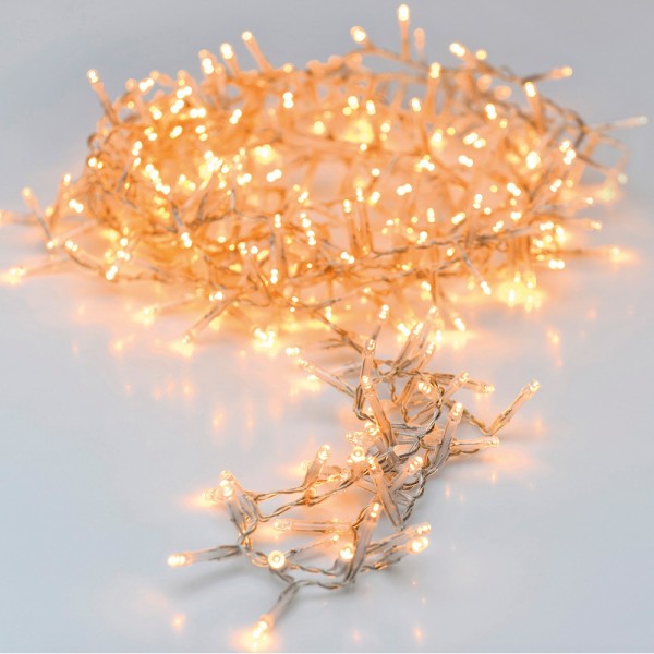 Guirnalda con función fija, uso exterior, blanco cálido, cable transparente, 120 leds, 9 m